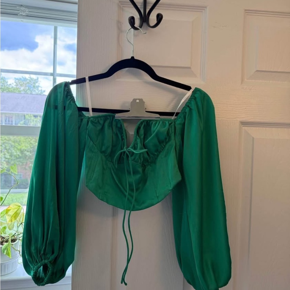 Sabo Skirt Green Ruched Crop Blouse